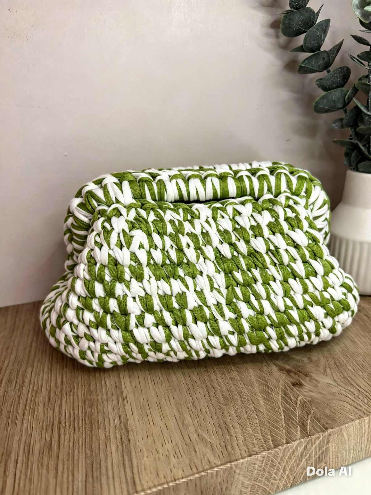 Green & White Crochet Clutch 🌿🤍